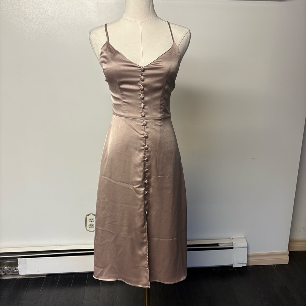 Elegant Satin Slip Dress - Taupe